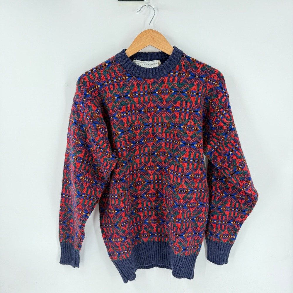 Raleighs Sweater Multicolor Medium Vintage Wool Fair Isle Geometric Knit UK Made